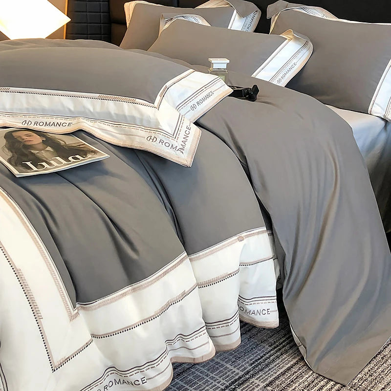 Grey 1000TC Brushed Cotton Frame Duvet Cover Set comes in flat or fitted sheets