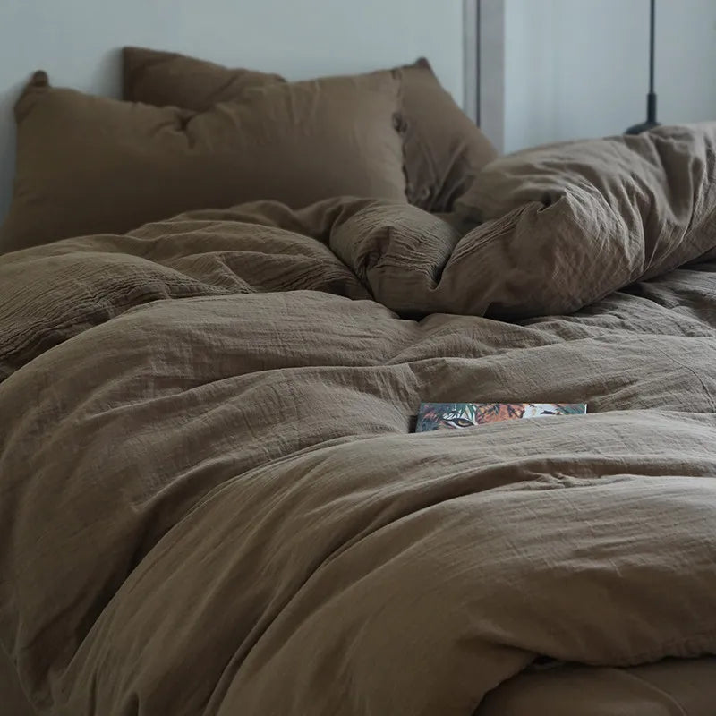 Grey 600TC Cotton Twill Wrinkled Yarn Bedding Set with flat or fitted sheets