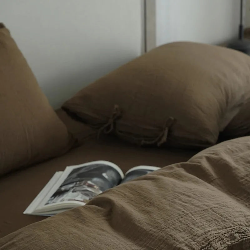 Grey 600TC Cotton Twill Wrinkled Yarn Bedding Set with flat or fitted sheets, duvet cover and pillowcases