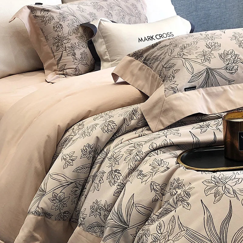 Grey floral Luxury Ripple Velvet Fluffy Duvet Cover Bedding Set includes sheets, duvet cover and pillowcases