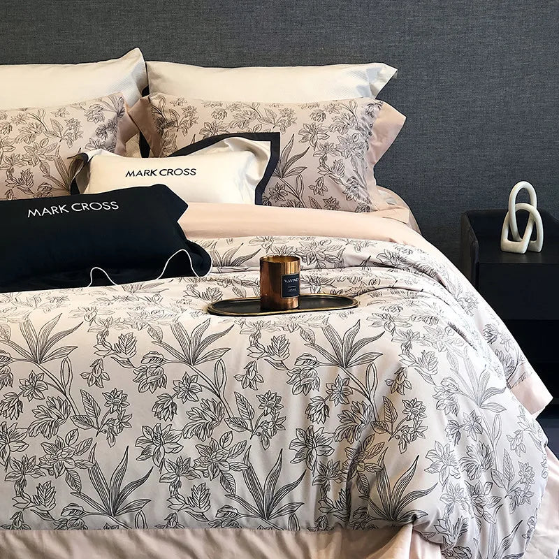 Grey floral Luxury Ripple Velvet Fluffy Duvet Cover Bedding Set with flat or fitted sheets