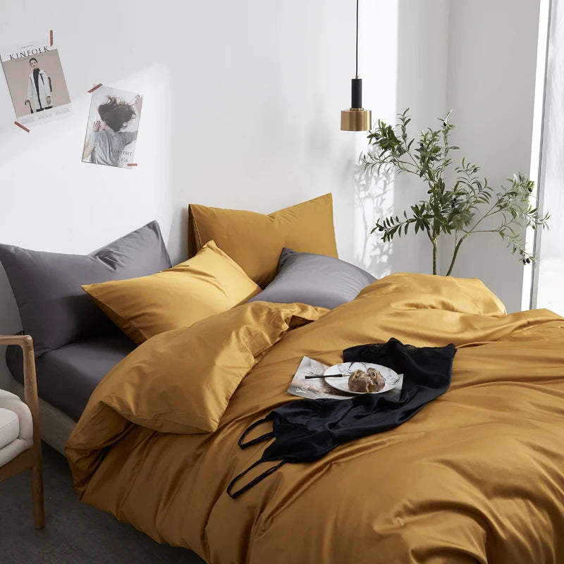 THL1044 Elegant Comfort and Classic Style Silky Soft Pure Egyptian Cotton Solid Color Bedding Set (B)