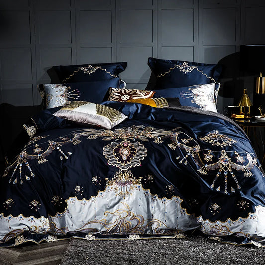THL1058 Juego de cama de algodón egipcio de lujo Juego de cama con bordado elegante