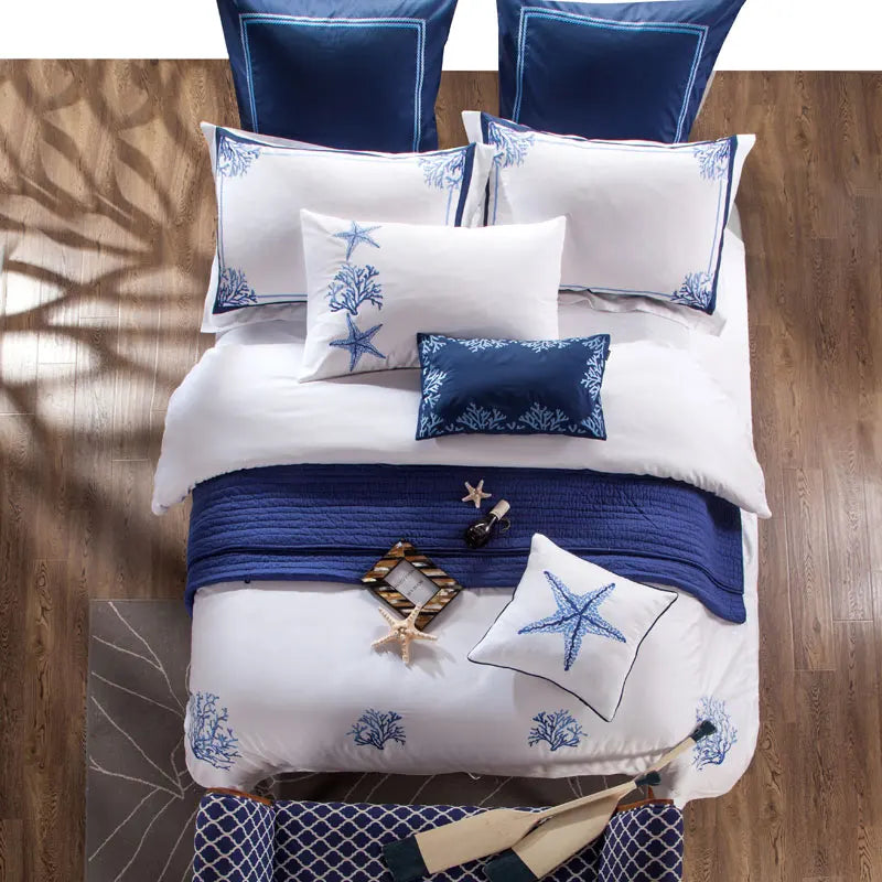 THL1037 Premium Egyptian Cotton White Embroidery Duvet Cover Set
