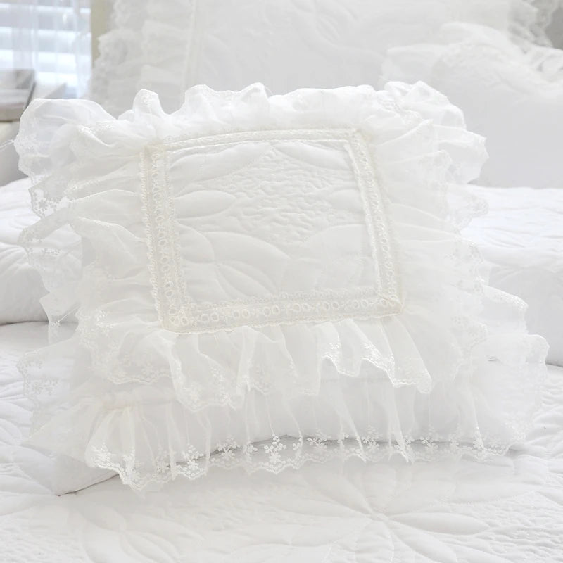THL1039 Luxurious 100% Cotton Thick Quilted Lace Bedding Set Elegant Wedding & Royal Hotel Home Decor (D)