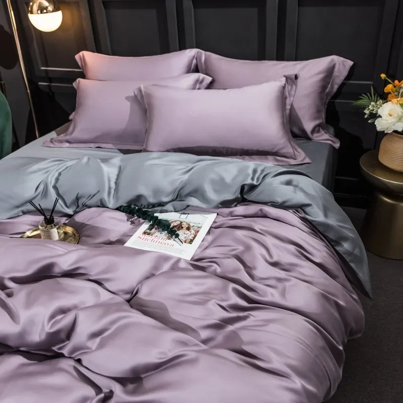 King and Queen size premium bed sheets  Solid Color 100% Bamboo Fiber Bedding Set - Purple