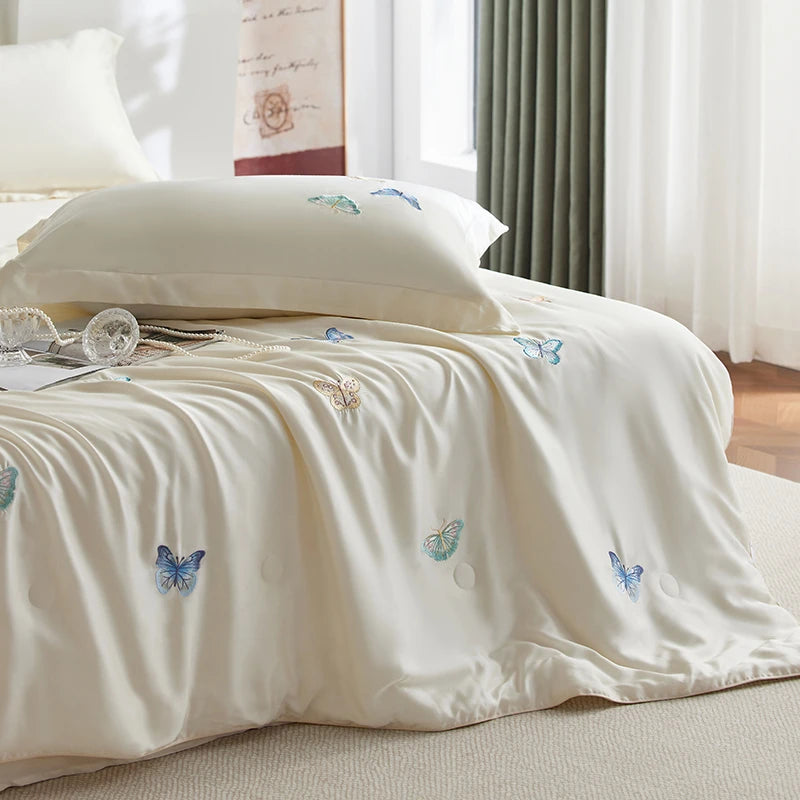 King size 600TC Lyocell Cooling Butterfly Embroidery Bedding Set