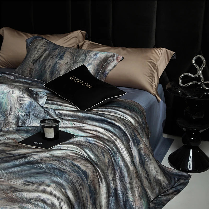 King size 600TC Silk-Lyocell Blend Digital Floral Print Bedding Set