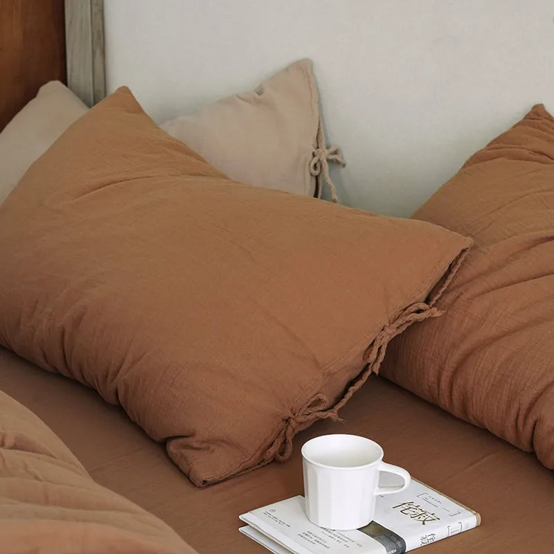 Light Brown 600TC Cotton Twill Wrinkled Yarn Bedding Set The Happy Ladies