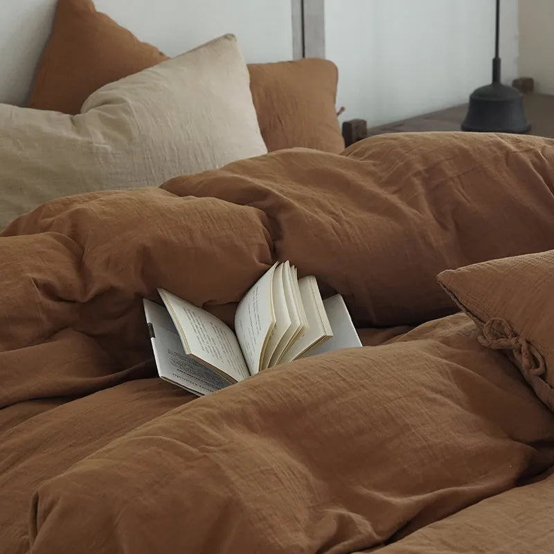 Light Brown 600TC Cotton Twill Wrinkled Yarn Bedding set include Sheets, Duvet cover and Pillowcases