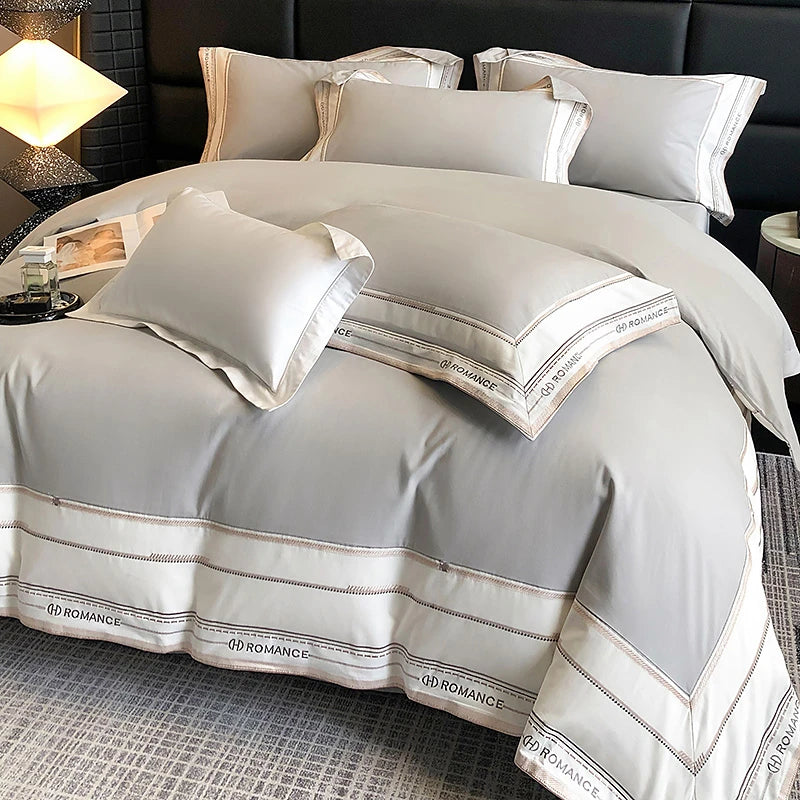Light Grey 1000TC Brushed Cotton Frame Duvet Cover Set available in King, Double and Queen size