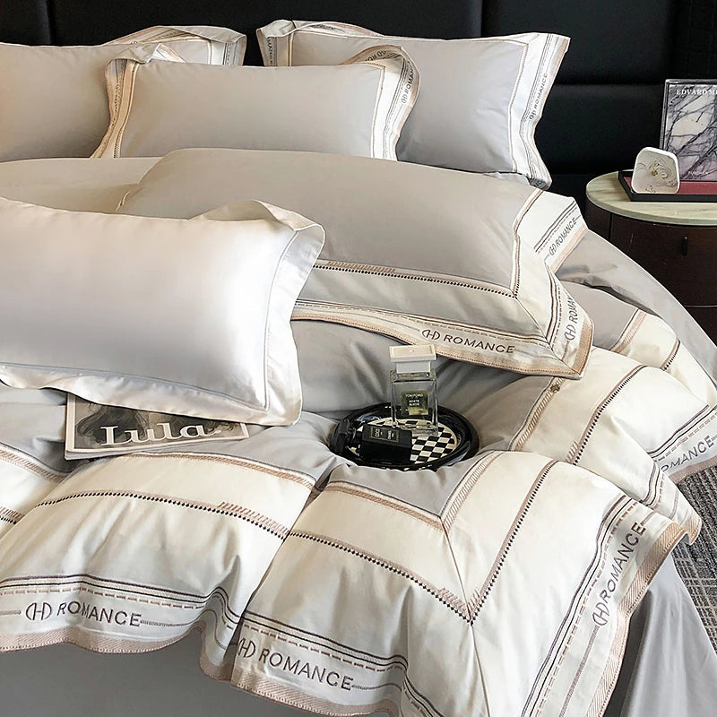 Light Grey 1000TC Brushed Cotton Frame Duvet Cover Set includes sheet, duvet cover and pillowcases