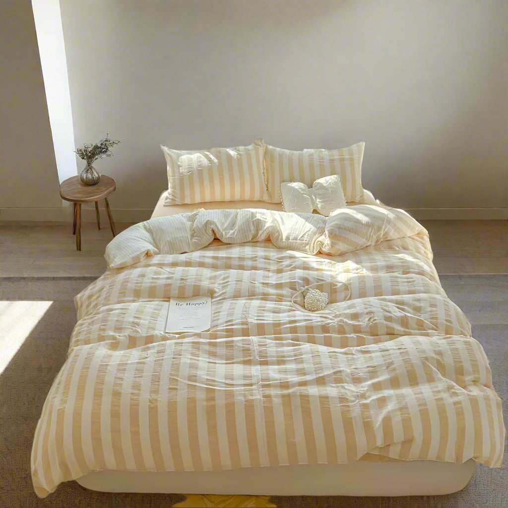 Lightweight Luxury Striped Bedding Set - Beige