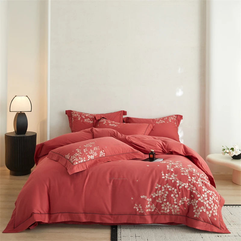 Luxury 800TC Cotton Duvet Cover Set – Soft Brushed Bedding Set - Red