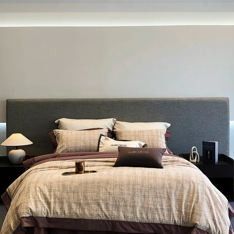 Luxury Ripple Velvet Fluffy Duvet Cover Bedding Set 4Pcs - Beige