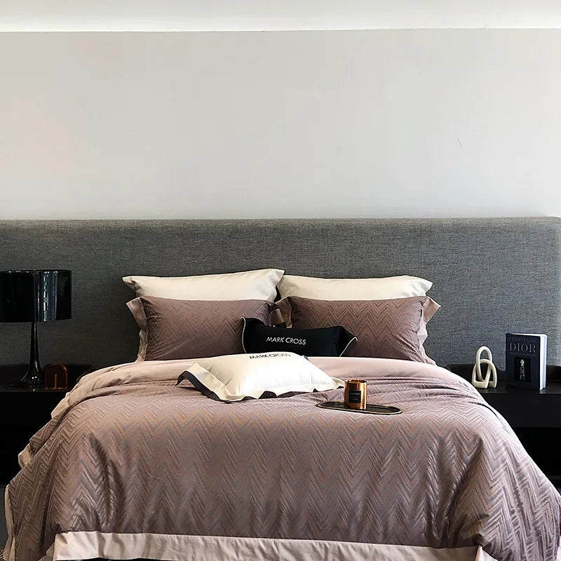 Luxury Ripple Velvet Fluffy Duvet Cover Bedding Set 4Pcs - Brown