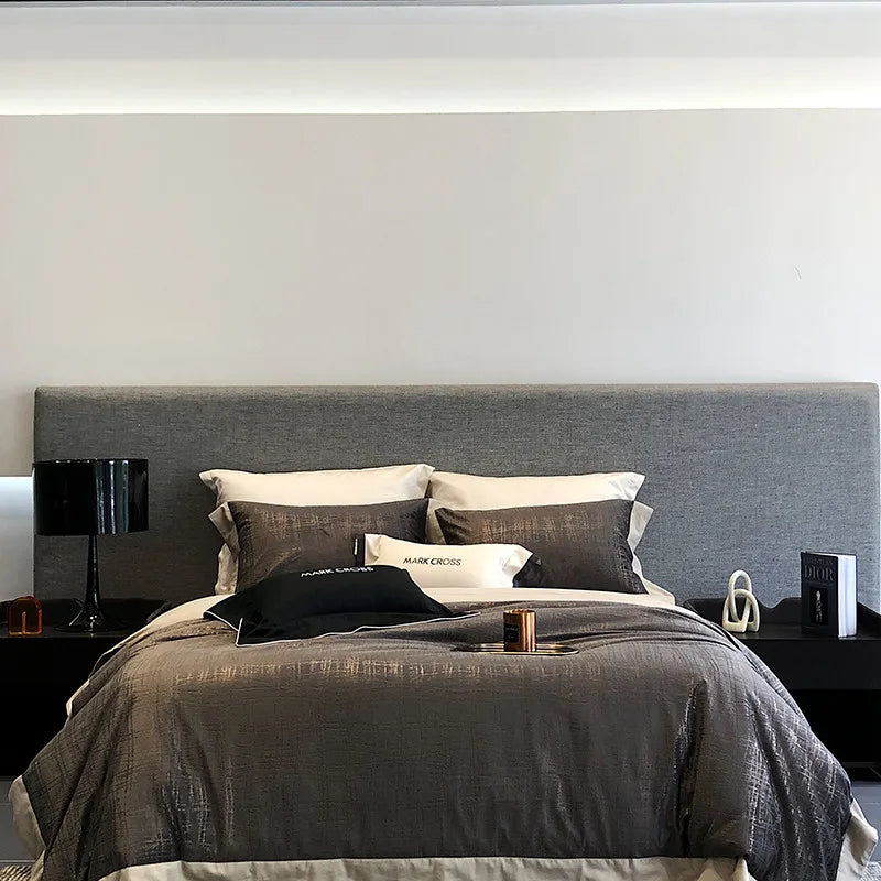 Luxury Ripple Velvet Fluffy Duvet Cover Bedding Set 4Pcs - Gray