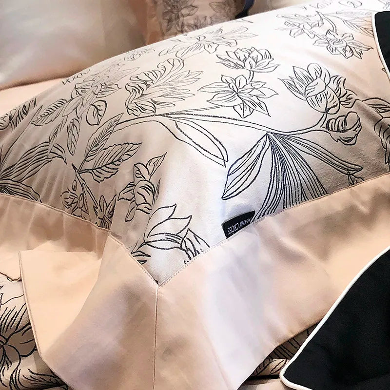 Luxury Ripple Velvet Fluffy Duvet Cover Bedding Set 4Pcs - Grey floral with pillowcases