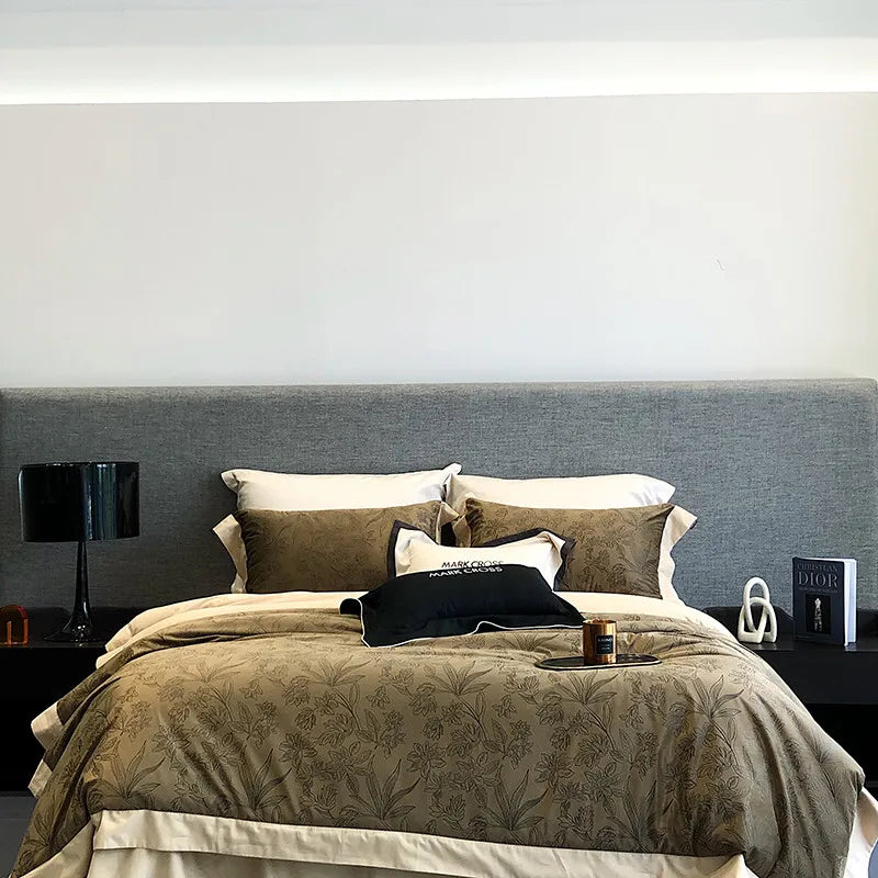 Luxury Ripple Velvet Fluffy Duvet Cover Bedding Set 4Pcs - Olive