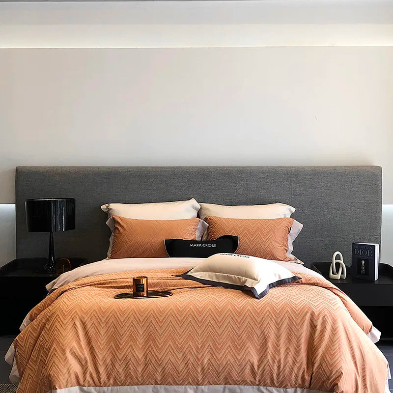 Luxury Ripple Velvet Fluffy Duvet Cover Bedding Set 4Pcs - Tan