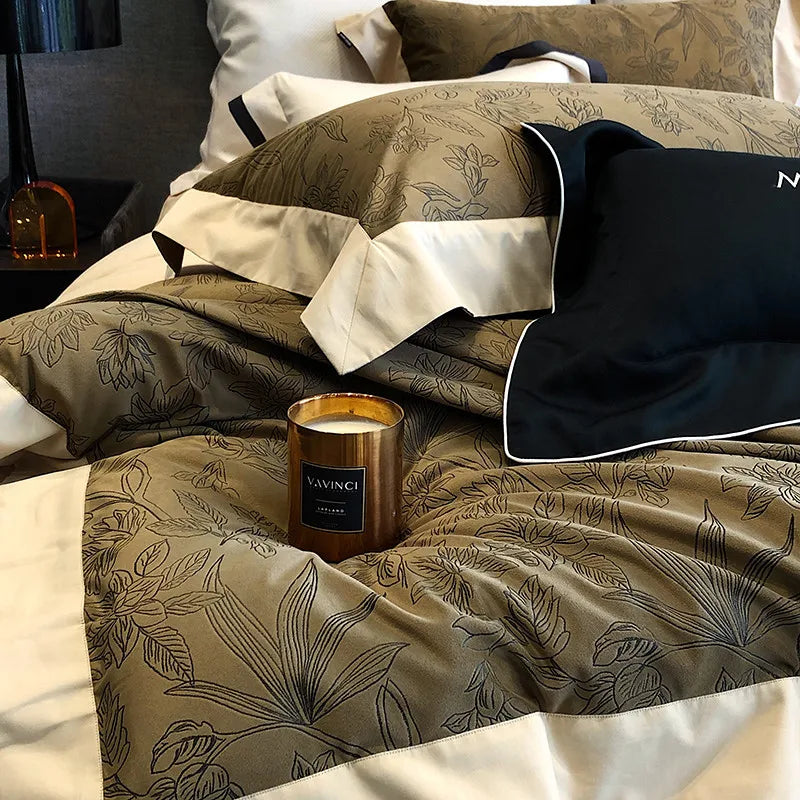 Luxury Ripple cotton Fluffy olive floral Bedding Set includes Duvet cover, sheets and pillowcases