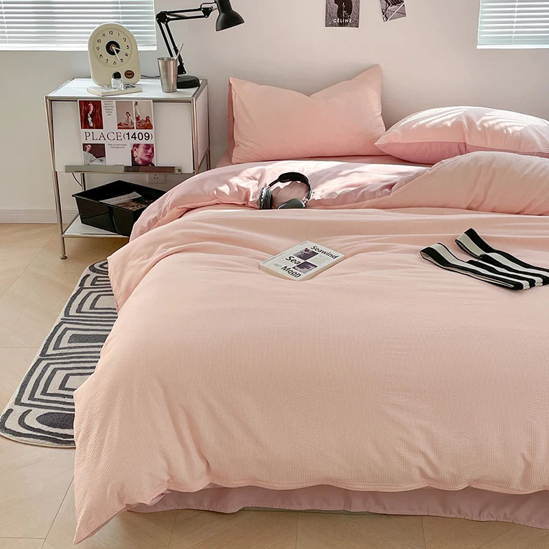 Luxury bed linen Seersucker 3-Piece Duvet Cover Set – Microfiber - Pink