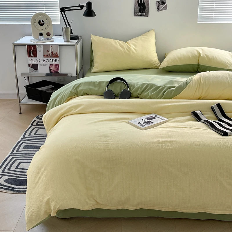Luxury bed linen Seersucker 3-Piece Duvet Cover Set –Microfiber - Yellow
