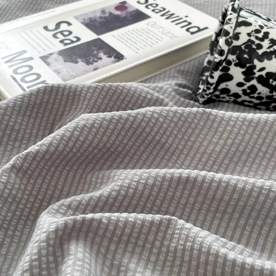 Luxury bedding Seersucker 3-Piece Duvet Cover Set  Microfiber - Light Grey