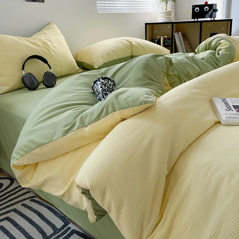 Luxury bedding Seersucker 3-Piece Duvet Cover Set –Microfiber - Yellow