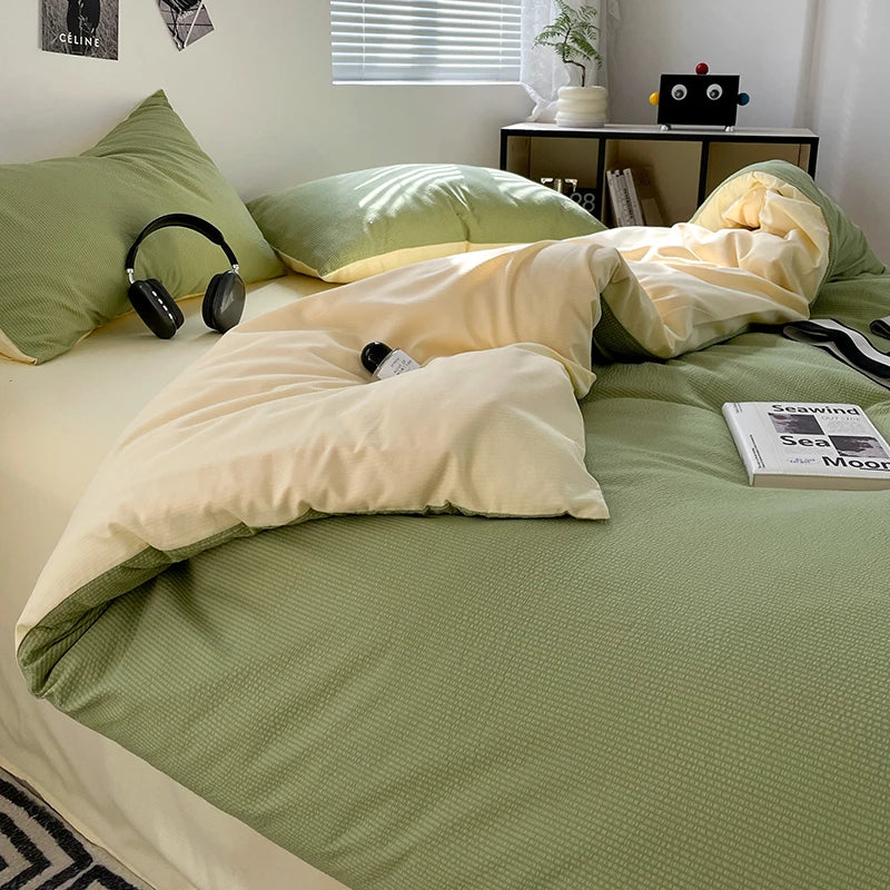 Luxury bedroom decor Seersucker 3-Piece Duvet Cover Set – Microfiber - Green