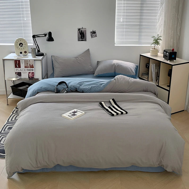 Luxury linen bedding Seersucker 3-Piece Duvet Cover Set – Microfiber - Gray