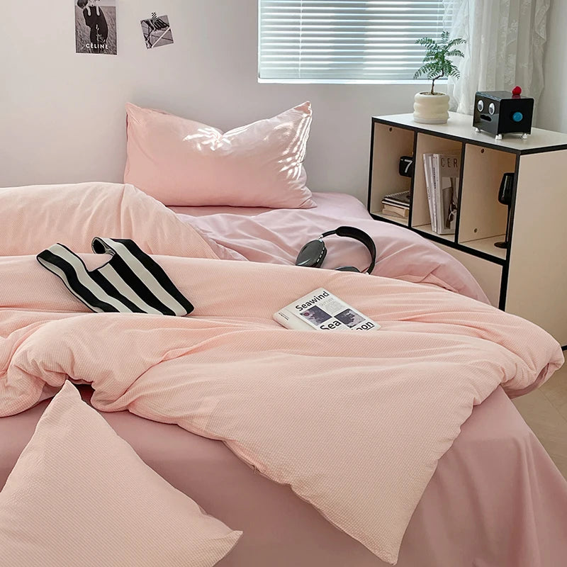Luxury linen bedding Seersucker 3-Piece Duvet Cover Set – Microfiber - Pink