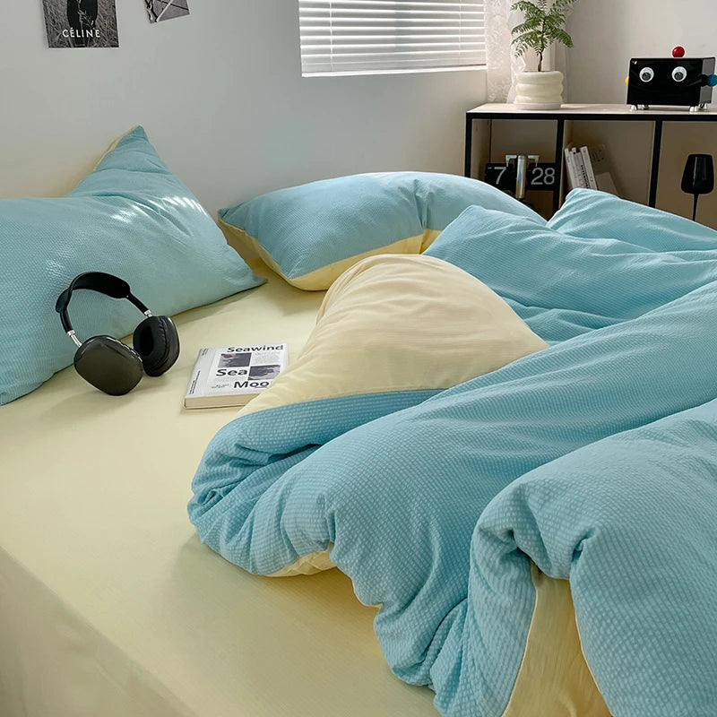 Luxury linen bedding Seersucker 3-Piece Duvet Cover Set – Microfiber - Sky