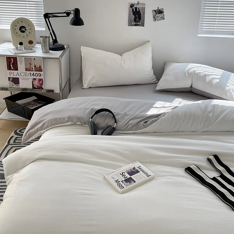 Luxury linen bedding  Seersucker 3-Piece Duvet Cover Set – Microfiber - White