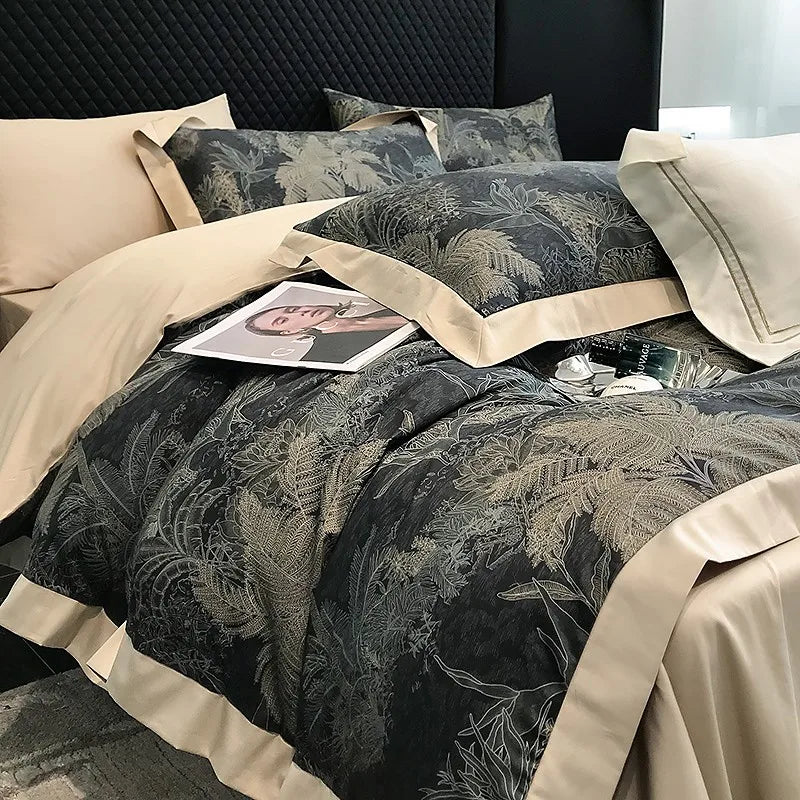 Modern luxury  Egyptian Cotton Jungle Print Bedding Set 4Pcs - Beige