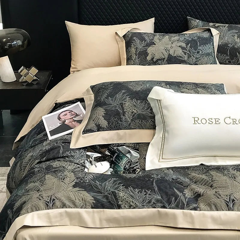 Modern luxury bedding Egyptian Cotton Jungle Print Bedding Set 4Pcs - Beige