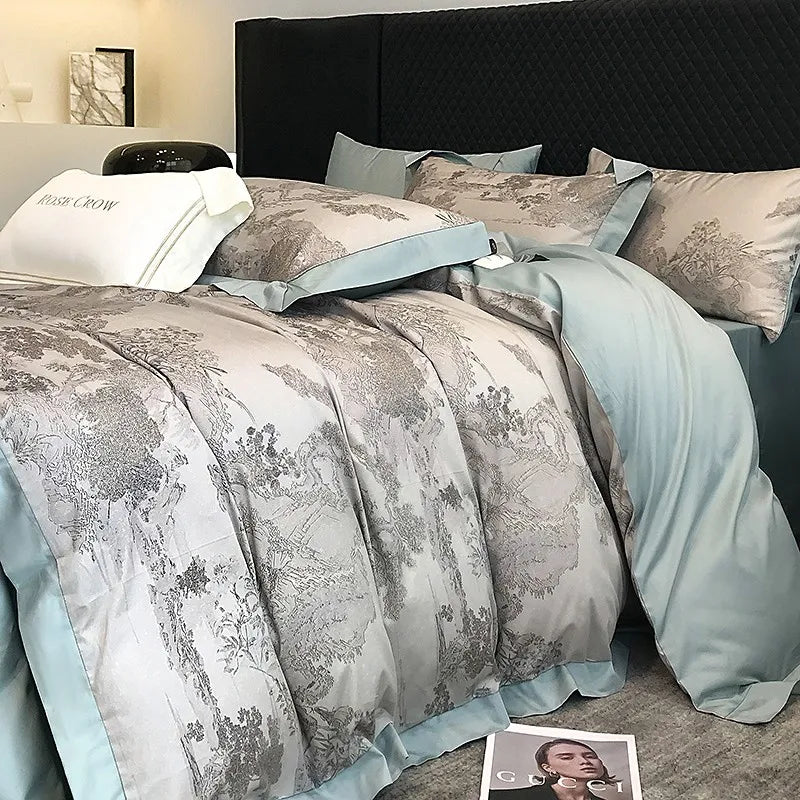 Modern luxury bedding Egyptian Cotton Jungle Print Bedding Set 4Pcs - Brown