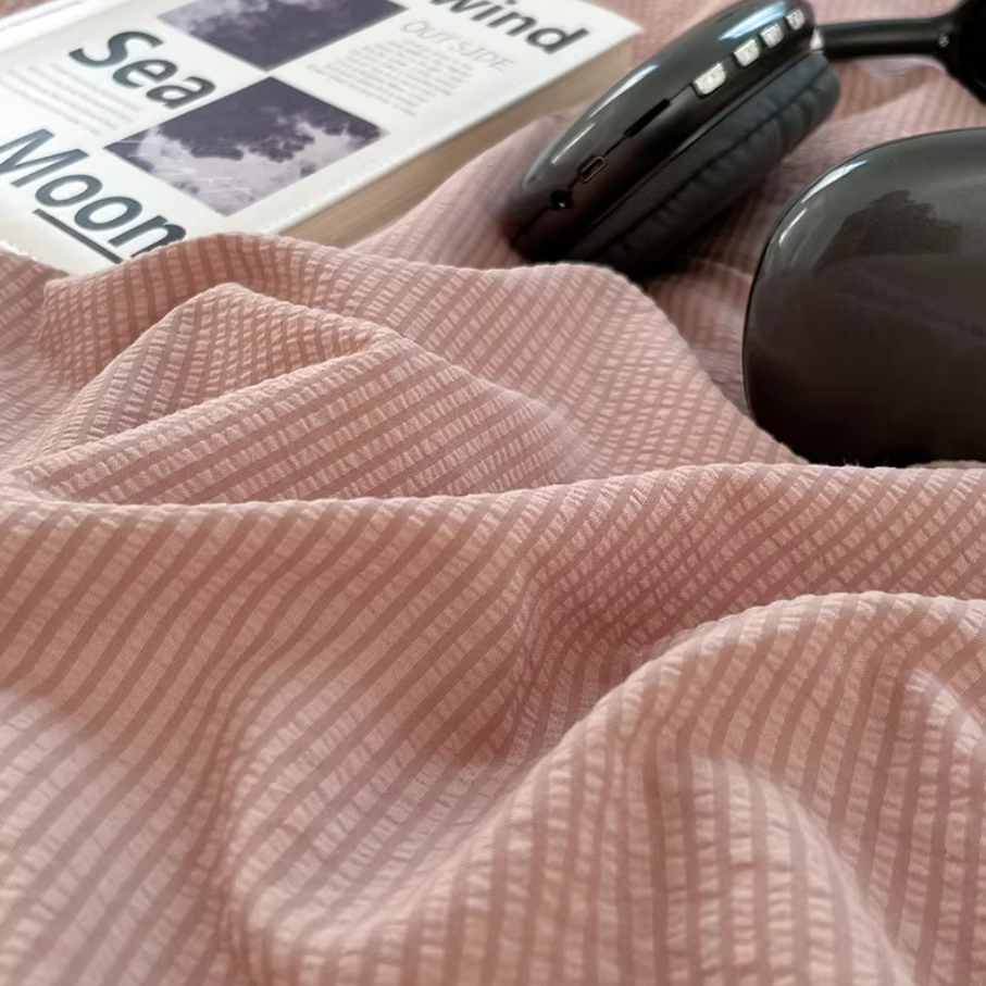 Modern luxury bedding Seersucker 3-Piece Duvet Cover Set – Microfiber Dusty Pink