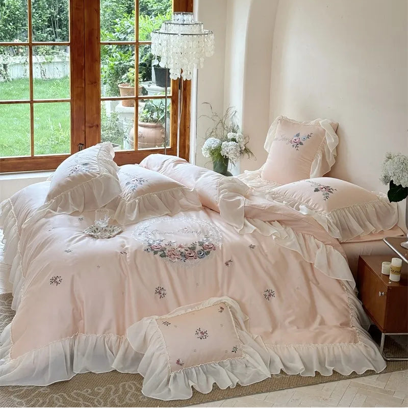 Pink 600TC Egyptian Cotton Floral Embroidered Bedding set available in Queen, Double and King sizes