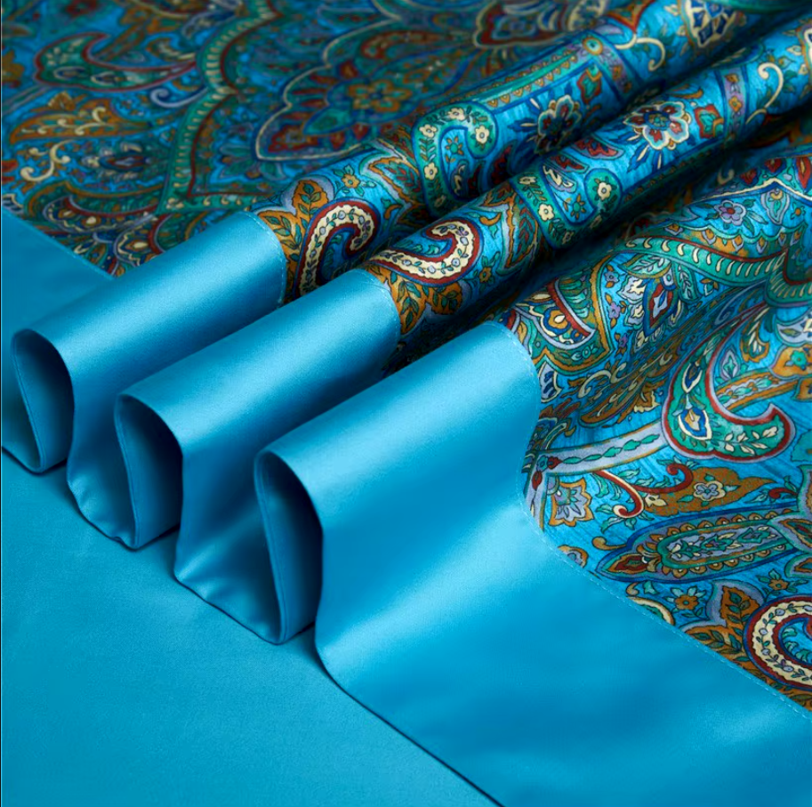 Premium Egyptian Cotton Vintage 4Pcs Bedding Set - Vibrant Blue