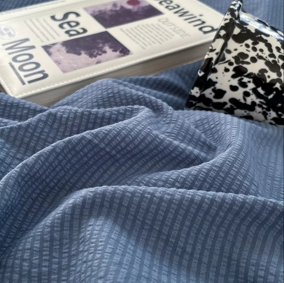 Premium bedding  Seersucker 3-Piece Duvet Cover Set – Microfiber - Blue