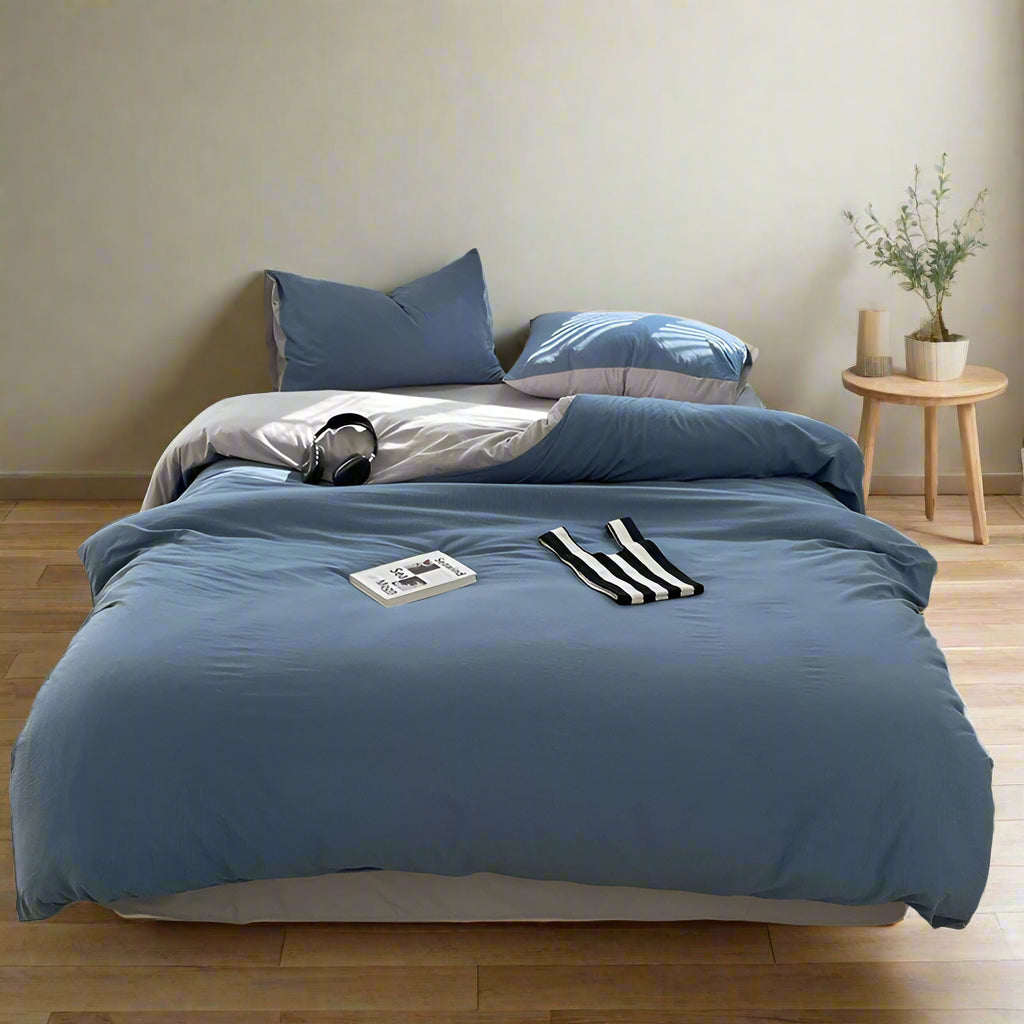 Premium bedding Seersucker 3-Piece Duvet Cover Set – Microfiber - Blue