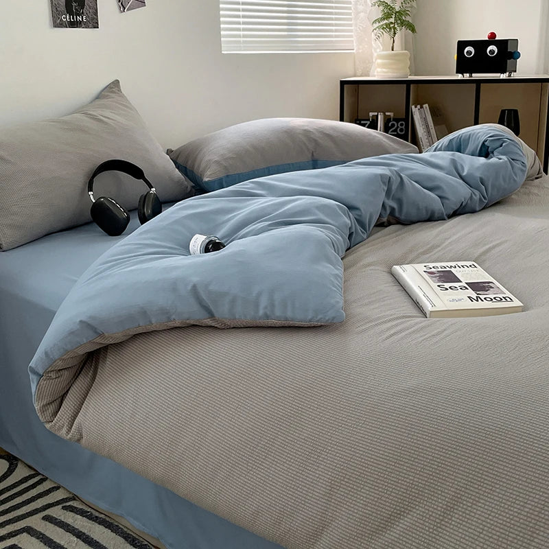 Premium bedding Seersucker 3-Piece Duvet Cover Set – Microfiber - Gray