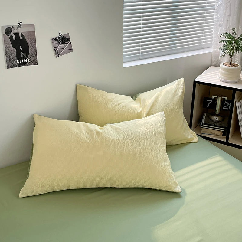 Premium bedding  Seersucker 3-Piece Duvet Cover Set –Microfiber - Yellow