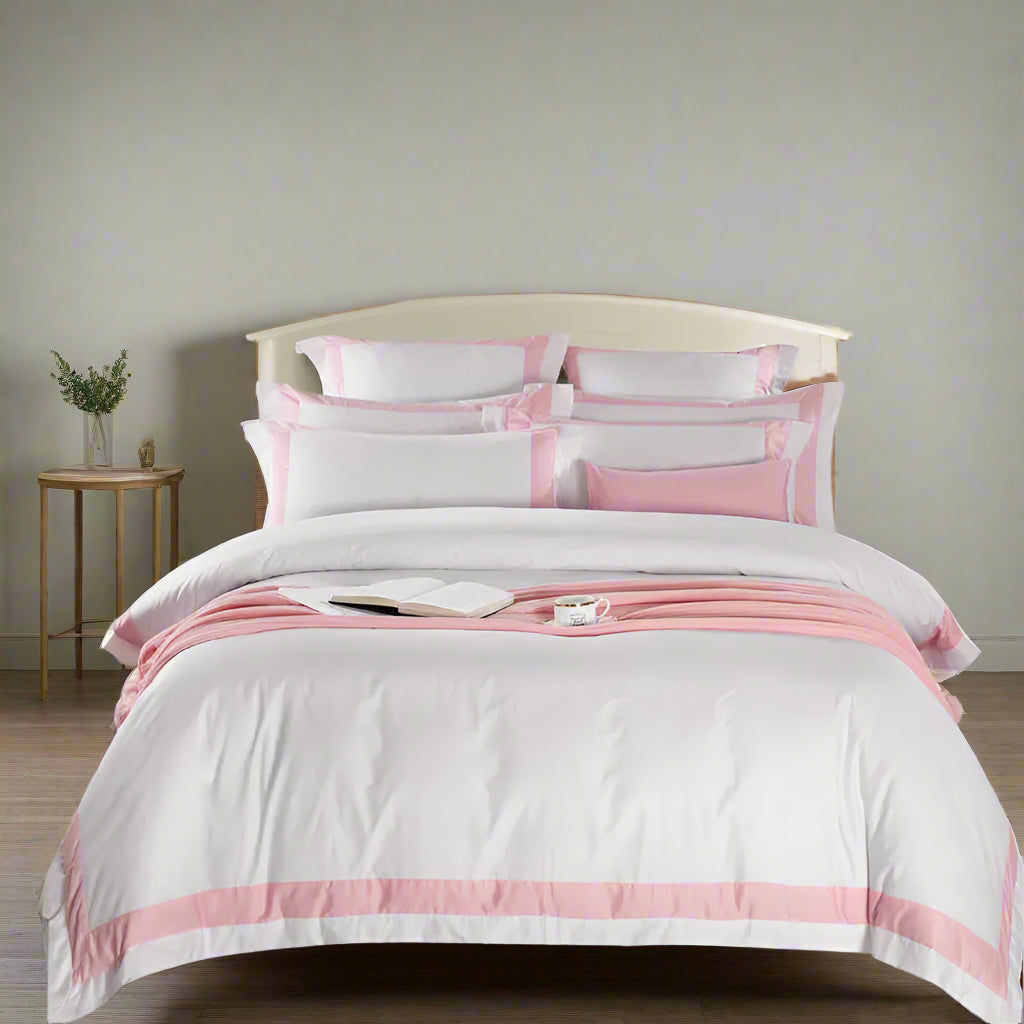 Premium bedding collections 600TC Premium Cotton Hotel White Bedsheet Set - Pink