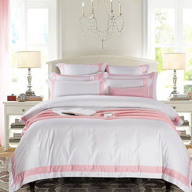 Premium bedding collections 600TC Premium Cotton Hotel White Bedsheet Set - Pink