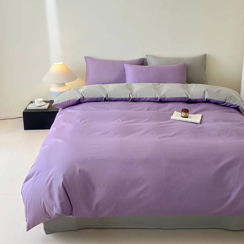 Purple & Gray 100% Cotton Reversible 400TC Bedding Set – Soft Duvet cover, Sheet and pillowcases 