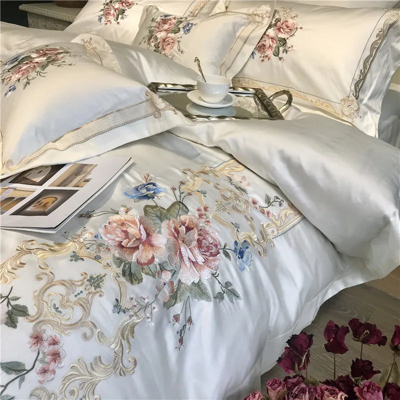 Queen, Double and King size 800TC Egyptian Cotton Luxury Embroidered duvet cover set