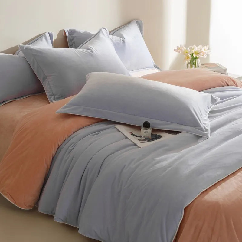 Queen size 500TC Reversible Fluffy Microfiber Lilac and Peach Duvet Cover Set with Sheets