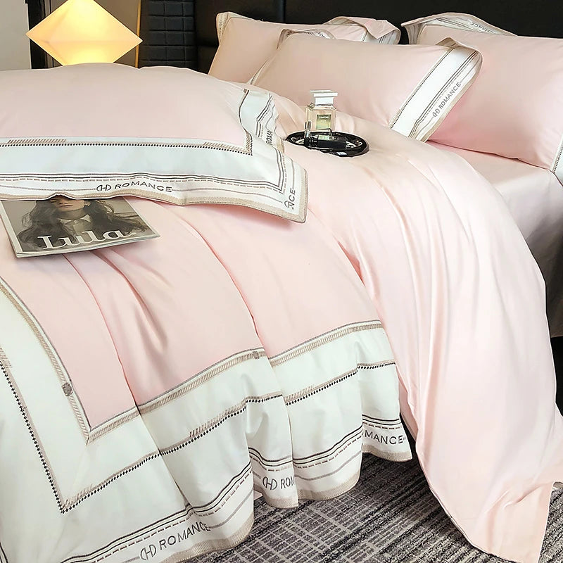 Queen size Light Pink 1000TC Brushed Cotton Frame Duvet Cover Set